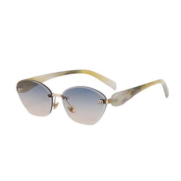 Oudi Premium UV Protected Lens Gold-Toned Polycarbonate Rimless Sunglasses for Women Green-Orange