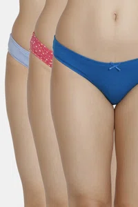 Zivame (Pack of 3) Bikini Low Rise Anti-Microbial Panty For Women - Fruit Blue Mykonos