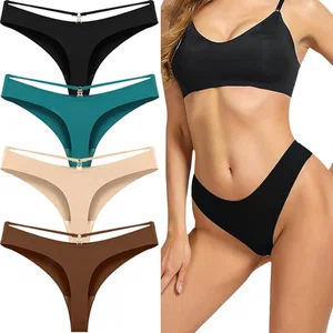 Women\'s Premium Seamless Ice Silk Thongs - Invisible Non-Marking Low Rise G-String Underwear Combo Pack for Women & Girls