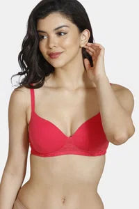 Zivame Padded Non Wired 3/4th Coverage T-Shirt Bra - Red