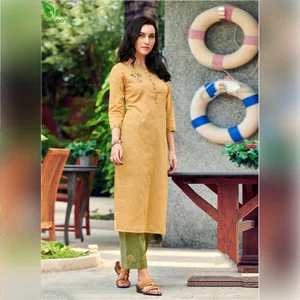 Fuloo's Platinum Pure Linen cotton Embroidered Kurti with Embroidered Bottom for Women. #04