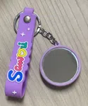 Kawaii Kuromi Purple Keychain Set - Cute Silicone Cartoon Keyring with Mini Pocket Mirror & Wrist Strap Bag Charm Gift for Girls