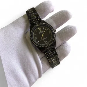 Quartz Movement Black Color Stainless Steel Water Resistant Watch For Women