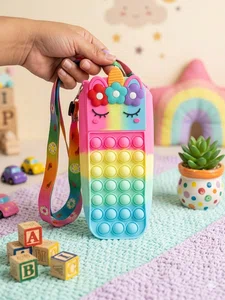 Rainbow Popit Pencil Box Pouch with Long Shoulder Strap -