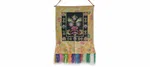 Tibetan Mahakala Embroidered Banner, Silk Brocade & Cotton Wall Hanging