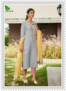 FuLooS Simi Cotton Embroidered Kurtis with Pants and Chunni #01