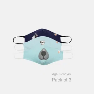 Zivame Kids Reusable 2 Layer Antiviral Knit Cotton Face Mask (Pack Of 3) - Lt Blue Blue Pt Dk Blue