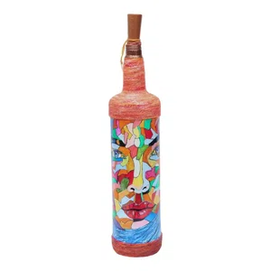 Psydelic Face Printed Handmade Craft Bottle With Light Lamp