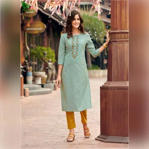 Fuloo\'s Matrix Premium Cotton Designer Embroidered Kurti for Women (Kurti Only) #02