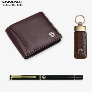 Hammonds Flycatcher Genuine Leather Wallet Combo Gift Sets Wallets Pen and Key Ring For Men