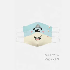 Zivame Kids Reusable 2 Layer Antiviral Knit Cotton Face Mask (Pack Of 3) - Lt Blue Dk Blue Yellow Pt