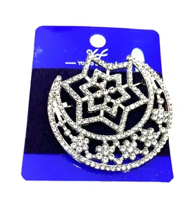 Star Moon Design American Diamond Brooch For Saree And Coat -1 PCs