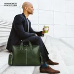 HAMMONDS FLYCATCHER Genuine Leather Office Bag for Men, 15.6 Inch Laptop Bag, Professional Leather Bag, Adjustable Straps, Multiple Compartments  - Croc Olive Green
