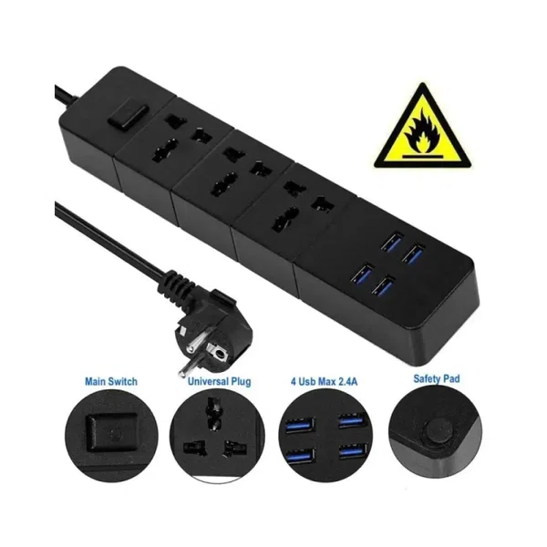 Lucky Hawk T18 2M Power Strip Stop3 Power Socket 4 USB Port