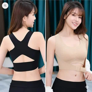 Adjustable Side Buckle Seamless Sports Bra For Women / Front Cross Wireless Push Up Lifting Bralette