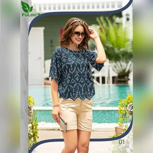 FuLoo's Nirvana Schiffli Designer Tops in Rayon For Women# 01