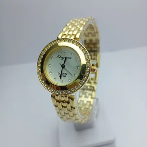 Gold  Colour White Dial Fashionable  Round Dial Stainless Steel Waterproof Watch For Women