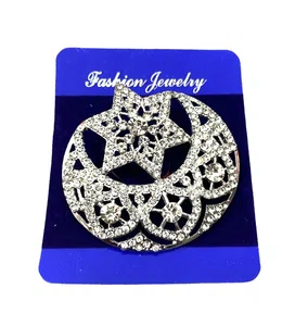 Big Star Moon Design American Diamond Brooch/Pin For Saree And Coat -1