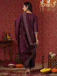 Purple Embroidered Kurta Pant Set With Dupatta