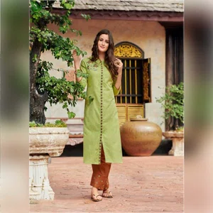 FuLoo's Galaxy Pure Cotton Embroidered Kurti With Embroidered Bottom for Women. #04