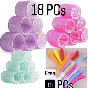 18 Pcs Multicolor Magic Hair Rollers For Women - Self Holding Hair Curling Rollers Kit With 10 Free Hair Clips