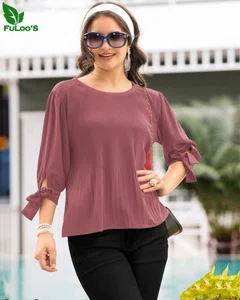 FuLoo's Select Fancy Blended Fabric Tops for Women in Maroon