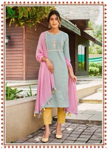 FuLooS Simi Cotton Embroidered Kurtis with Pants and Chunni #06