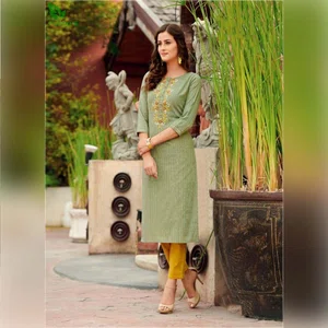 Fuloo's Matrix Premium Cotton Designer Embroidered Kurti for Women (Kurti Only) #03