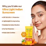 Mamaearth Ultra-Light Indian Sunscreen SPF 50 PA++++ – In-Vivo Tested (ISO 24444 & ISO 24442 Certified, CTRI/2025/07/090388) - 80g
