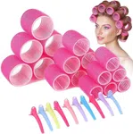 18 Pcs Multicolor Magic Hair Rollers For Women - Self Holding Hair Curling Rollers Kit With 10 Free Hair Clips