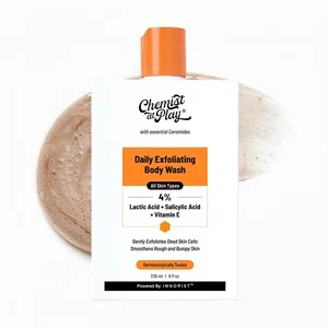 Chemist At Play Body Wash Exfoliating For Dry Rough Bumpy Strawberry Skin With 1% Salicylic Acid 2% Lactic Acid And Ceramides For Men And Women 15.9 Fl oz