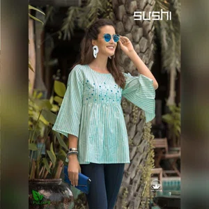 Sushi Cotton Designer Embroidered Short Tops # 006