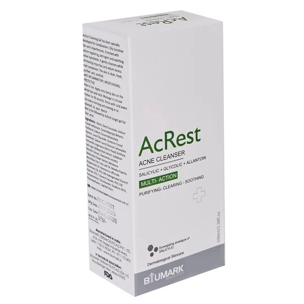 AcRest Acne Cleanser 100ml | Salicylic Acid Glycolic Cleaner | Paraben, Sulphate-Free Cleanser For All Skin Type