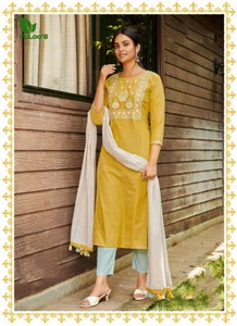 FuLooS Simi Cotton Embroidered Kurtis with Pants and Chunni #04