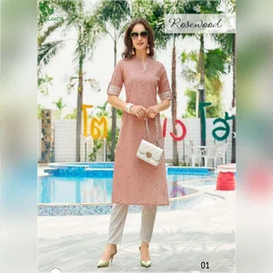 RoseWood Pure Cotton designer embroidered kurti #Peach