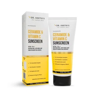 Dr. Sheth's Ceramide & Vitamin C Sunscreen SPF 50+ PA+++ For Women & Men | UVA UVB Sun Protection | 80g