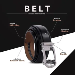 HAMMONDS FLYCATCHER Genuine Leather Belt for Men, Premium Leather Belt with Auto Lock mechanism, Mens Belt Leather Branded with Slide Lock, Stylish Hidden Tail Design for Everyday Wear