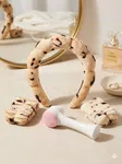 3Pcs Pink Leopard Print Spa Headband and Wristband Set - Puffy Sponge Makeup Hairband & Water Absorbent Wrist Washbands Skincare Combo Pack for Women & Girls