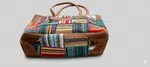 Handmade Cotton & Leather Patchwork Tote Bag for Women - Multi-Color Woven Shoulder Bag with Zipper Closure