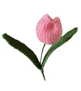 Crochet Pink Tulip with Fine Leaf -1Pcs