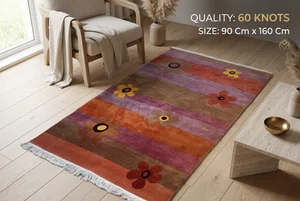 Handknotted Nepali Woolen Carpet for Your Home 60 Knots 93 Cm x 162 Cm