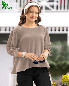 FuLoo's Select Fancy Blended Fabric Tops for Women in Cream