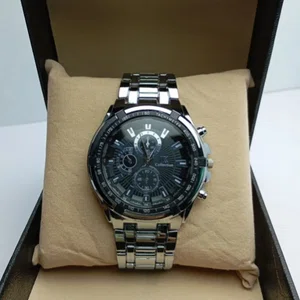 Black Dial Round Fancy Watch For Men Quartz Moment Fashionable Wrist Watch