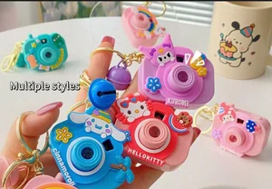1PC Sanrio Kuromi Hello Toy Kitty Glowing Small Camera Kirby Anime Keyring Camera Keychain Toy for Girls Game Pendant