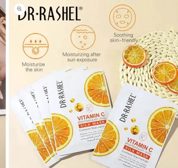 Dr. Rashel Vitamin C Brightening & Anti-Aging Silk Face Mask (Pack of 5 Pcs) / Niacinamide Infused Glow Sheet Mask Set