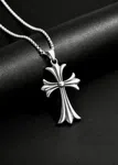 Chrome Hearts Inspired Vintage Silver Cross Pendant Necklace - Premium Stainless Steel Retro Gothic Chain Punk Hip Hop Jewelry for Men & Boys