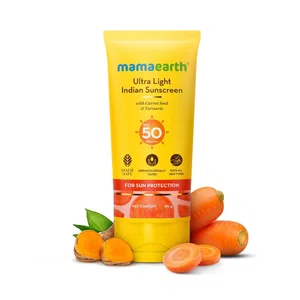 Mamaearth Ultra-Light Indian Sunscreen SPF 50 PA++++ – In-Vivo Tested (ISO 24444 & ISO 24442 Certified, CTRI/2025/07/090388) - 80g