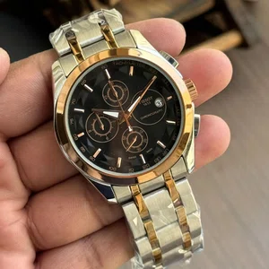 Watch For Men Two Tone Color Stainless Steel Dte Function Black Dial Watch For Men