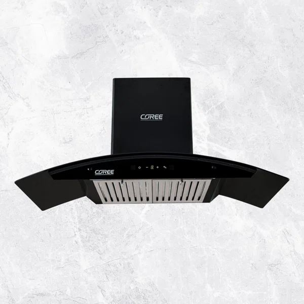 Coree 90cm Curved Glass Black Finished Chimney