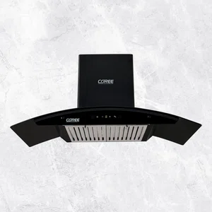 Coree 90cm Curved Glass Black Finished Chimney
